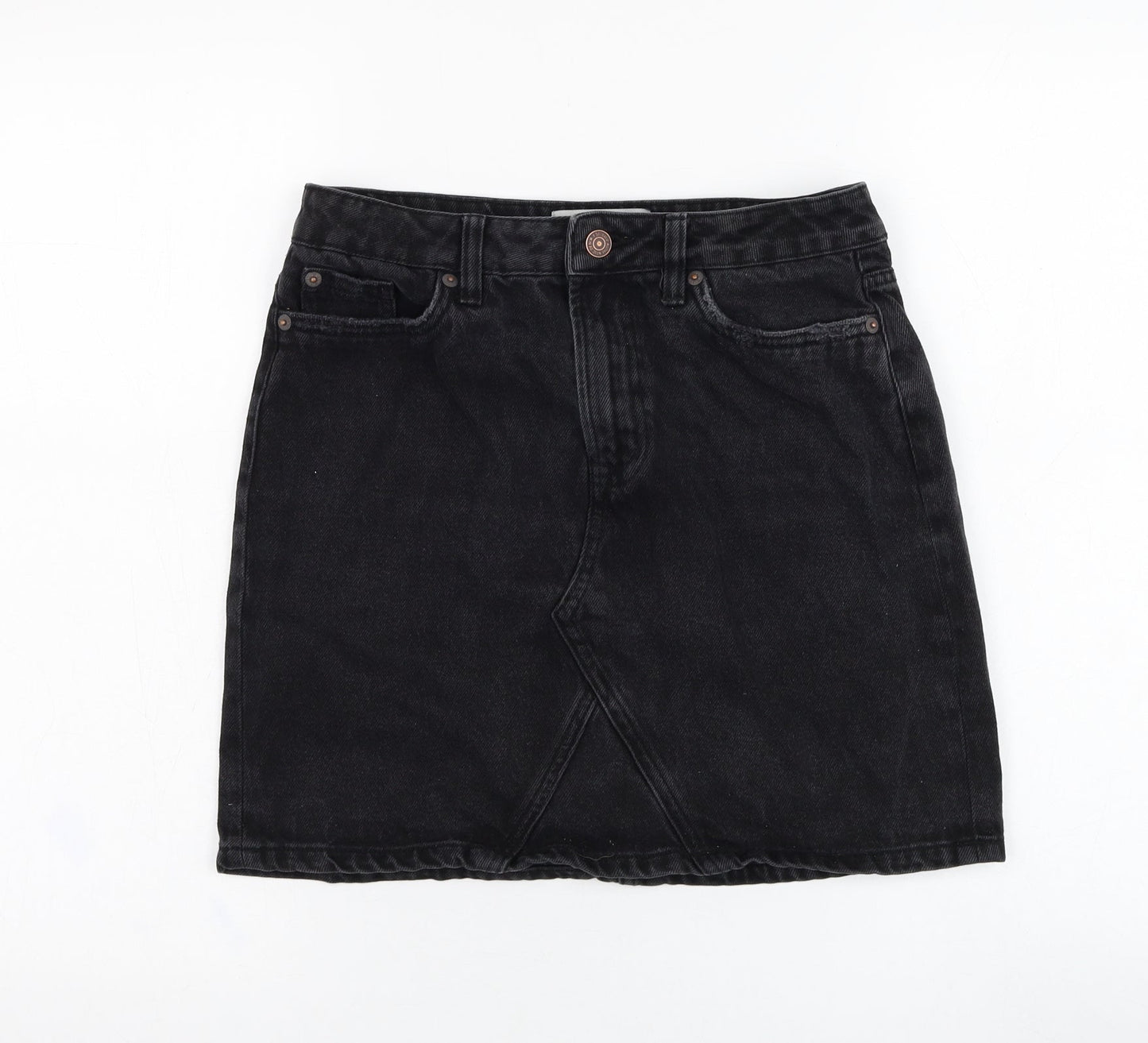 New Look Womens Black  Cotton A-Line Skirt Size 8   Zip