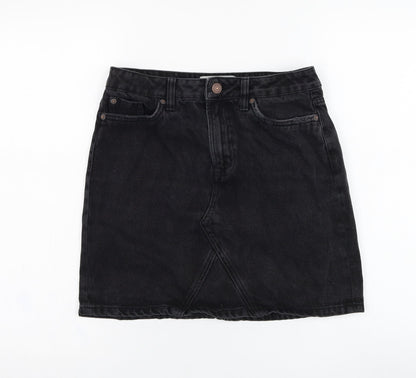 New Look Womens Black  Cotton A-Line Skirt Size 8   Zip