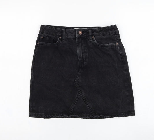 New Look Womens Black  Cotton A-Line Skirt Size 8   Zip