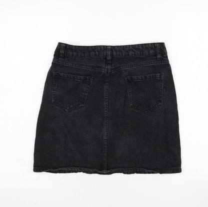 New Look Womens Black  Cotton A-Line Skirt Size 8   Zip