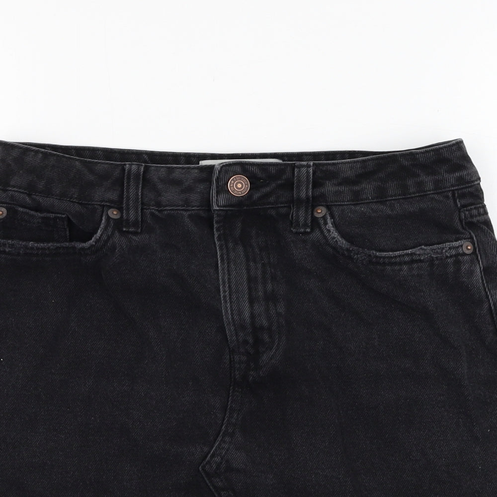 New Look Womens Black  Cotton A-Line Skirt Size 8   Zip