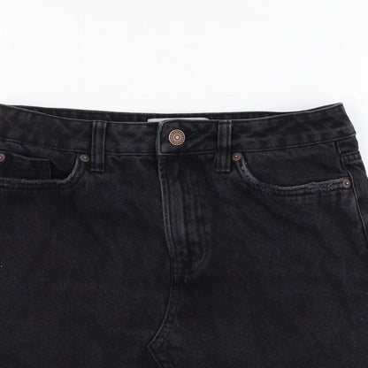 New Look Womens Black  Cotton A-Line Skirt Size 8   Zip