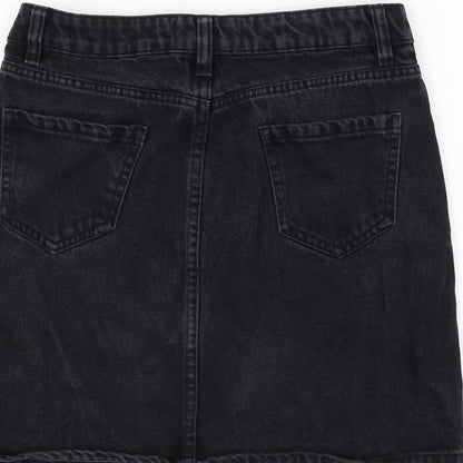 New Look Womens Black  Cotton A-Line Skirt Size 8   Zip