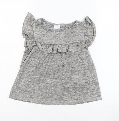 Additional front view of F&F girls’ silver polyester basic blouse, size 9-10, years round neck pullover