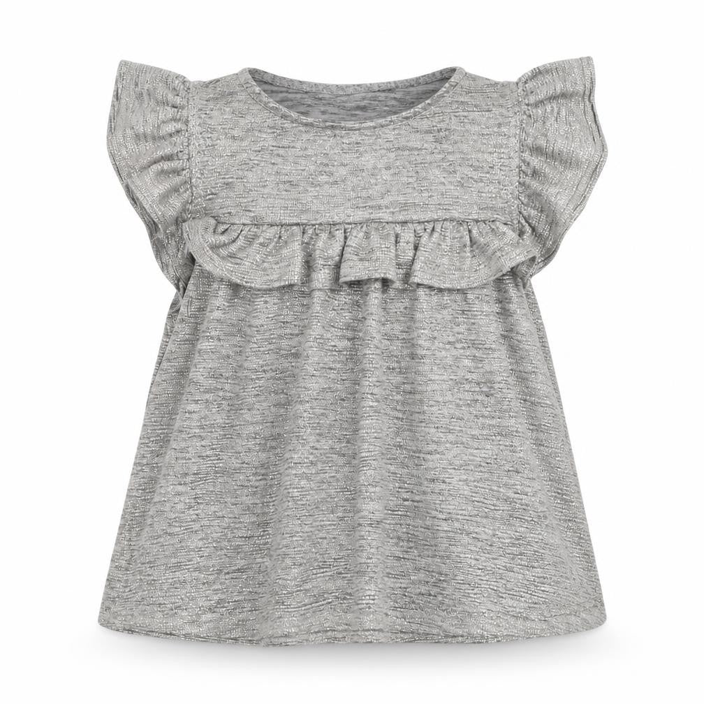 Front view of F&F girls’ silver polyester basic blouse, size 9-10, years round neck pullover