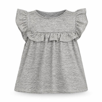 Front view of F&F girls’ silver polyester basic blouse, size 9-10, years round neck pullover