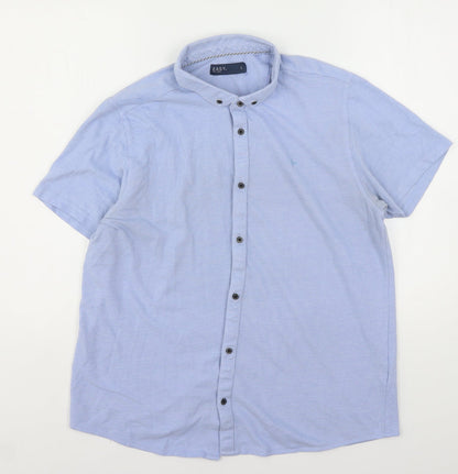 Mens UK Size L Easy Blue  Button-Up Short Sleeve Casual Shirt