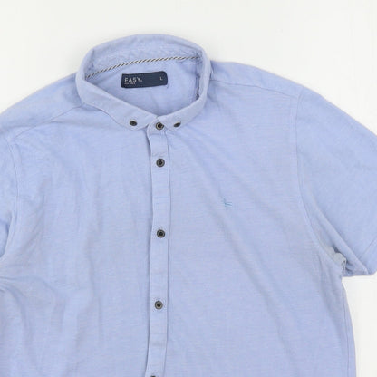 Mens UK Size L Easy Blue  Button-Up Short Sleeve Casual Shirt