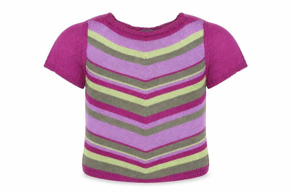 Front view of Carolle women’s multicoloured round neck striped viscose jumper, size UK 14