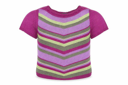 Front view of Carolle women’s multicoloured round neck striped viscose jumper, size UK 14