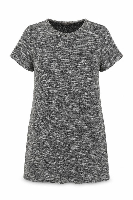 Front view of Miss Selfridge women’s grey round neck polyester jumper, size UK 8