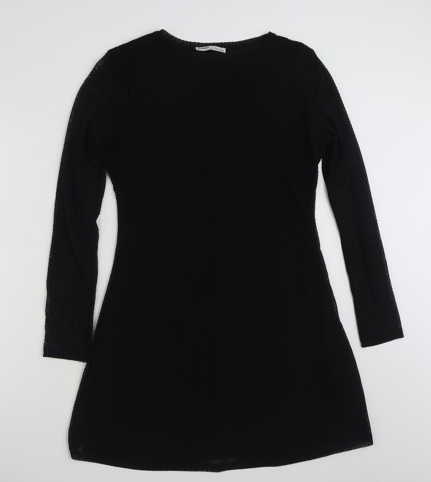 Pull&Bear Womens Black Plaid Polyester A-Line  Size L  Crew Neck Pullover