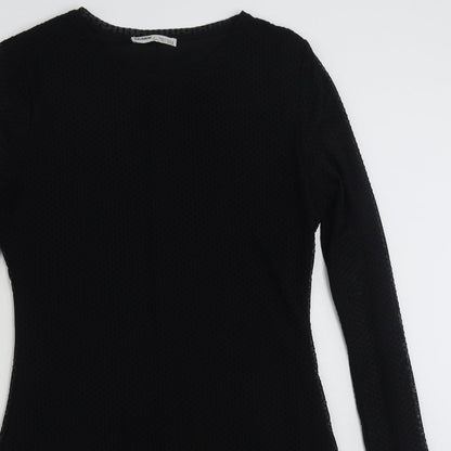 Pull&Bear Womens Black Plaid Polyester A-Line  Size L  Crew Neck Pullover