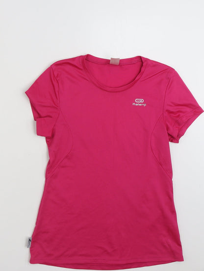 Kalenji Womens Pink  Polyester Jersey T-Shirt Size XS Scoop Neck Pullover