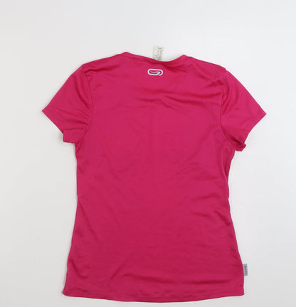 Kalenji Womens Pink  Polyester Jersey T-Shirt Size XS Scoop Neck Pullover