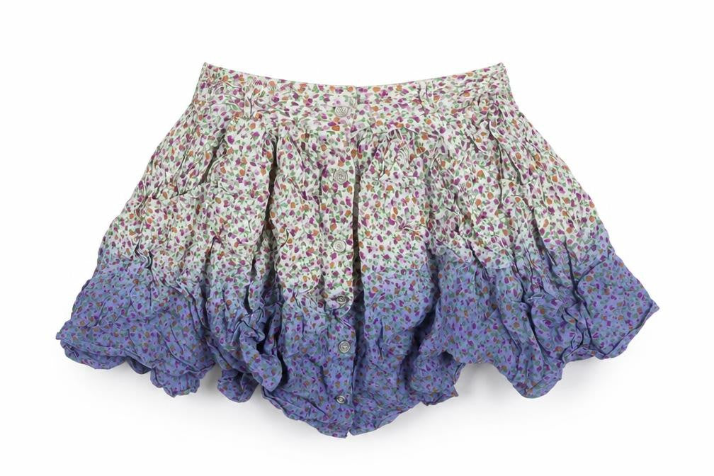 Front view of Topshop women’s multicoloured floral viscose mini skirt, size UK 8, button