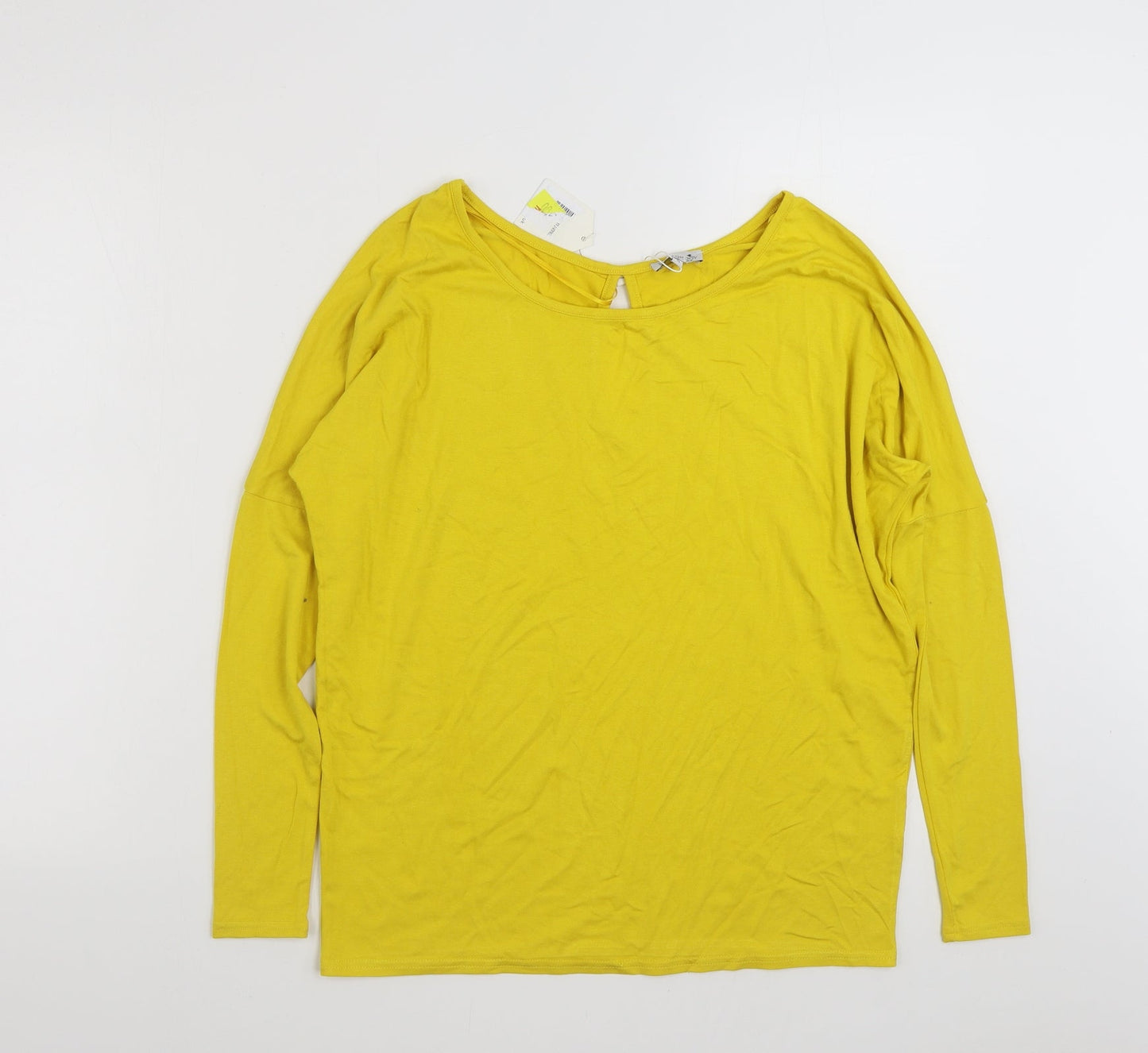 TWO FOR JOY Womens Yellow  Viscose Basic T-Shirt Size 8 Boat Neck