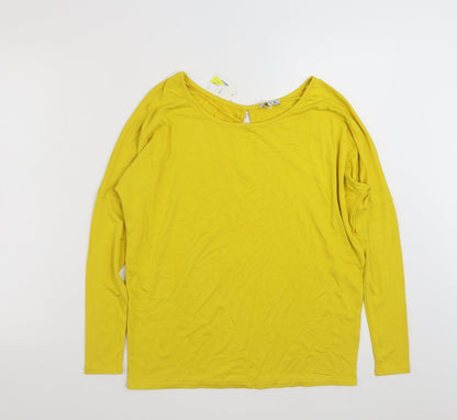 TWO FOR JOY Womens Yellow  Viscose Basic T-Shirt Size 8 Boat Neck