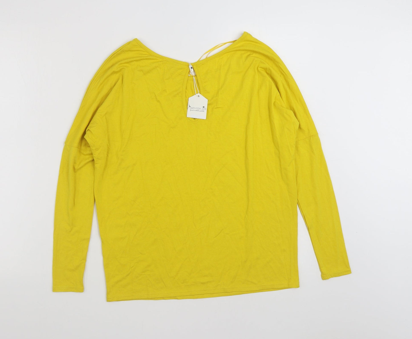 TWO FOR JOY Womens Yellow  Viscose Basic T-Shirt Size 8 Boat Neck