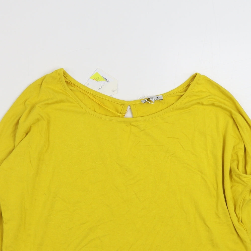 TWO FOR JOY Womens Yellow  Viscose Basic T-Shirt Size 8 Boat Neck