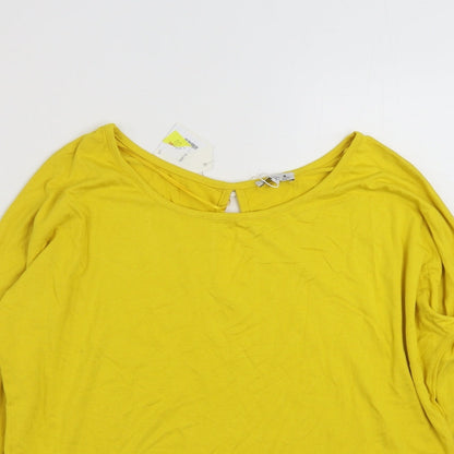 TWO FOR JOY Womens Yellow  Viscose Basic T-Shirt Size 8 Boat Neck
