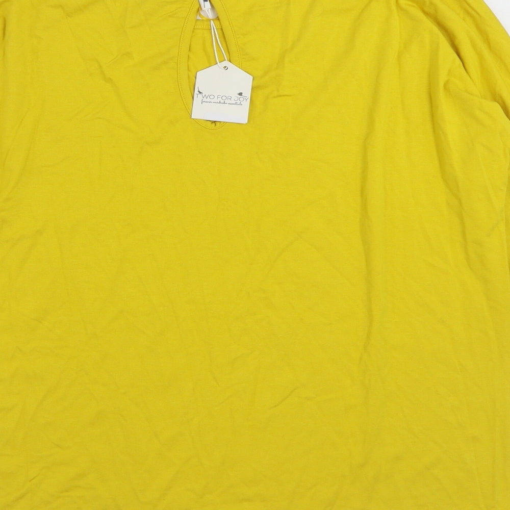 TWO FOR JOY Womens Yellow  Viscose Basic T-Shirt Size 8 Boat Neck