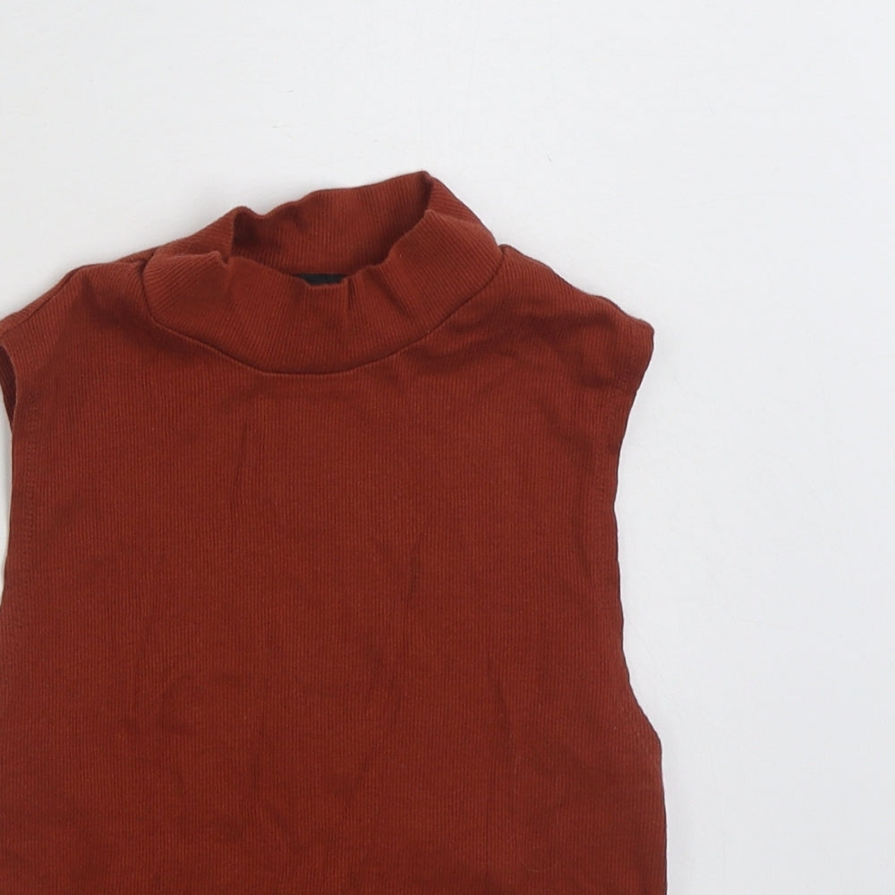 Close-up detail of Topshop women’s brown cotton pullover sweatshirt, size UK 6, pullover