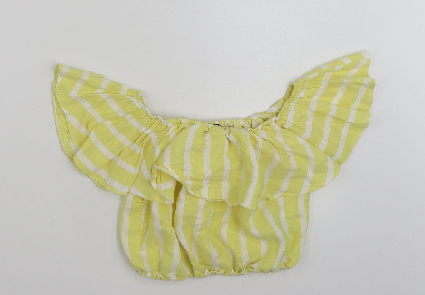 New Look Womens Yellow Striped Cotton Cropped Blouse Size 8 Off the Shoulder