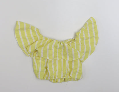 New Look Womens Yellow Striped Cotton Cropped Blouse Size 8 Off the Shoulder