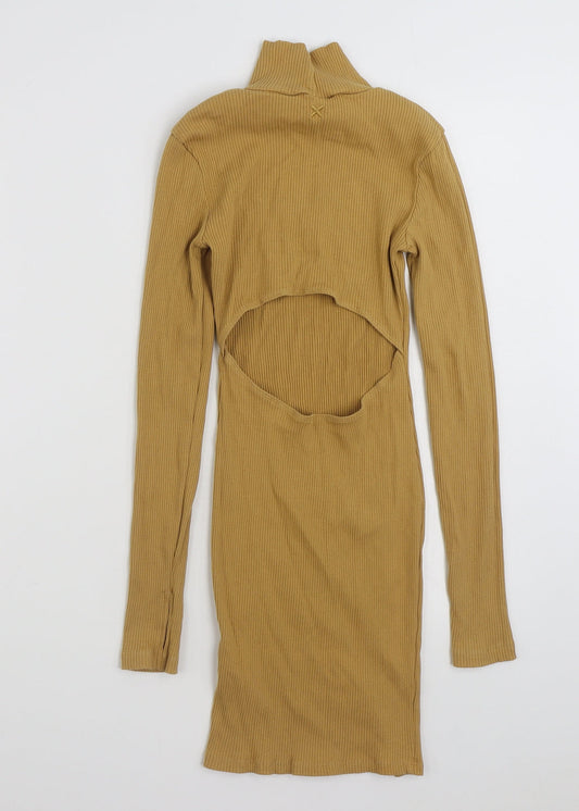 COLLUSION Womens Brown  Cotton Pencil Dress  Size 6  High Neck Pullover