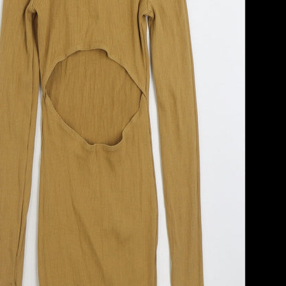 COLLUSION Womens Brown  Cotton Pencil Dress  Size 6  High Neck Pullover