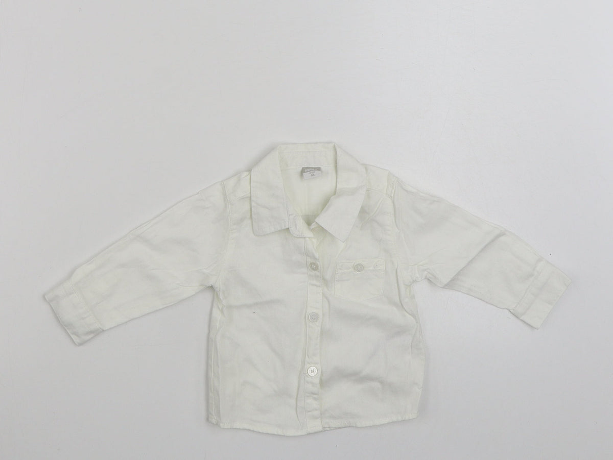 Additional front view of NAME IT girls’ white 100% cotton basic button-up, months collared button -, months