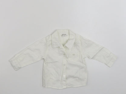 Additional front view of NAME IT girls’ white 100% cotton basic button-up, months collared button -, months