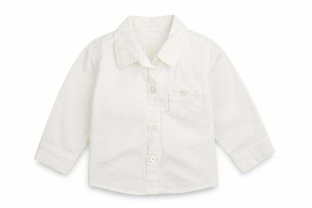 Front view of NAME IT girls’ white 100% cotton basic button-up, size 3-6, months collared button -, size 4-6, months