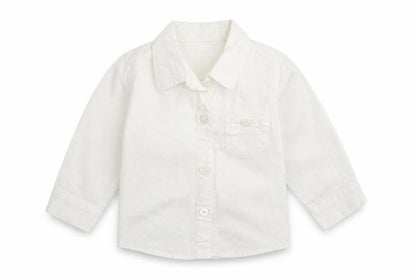 Front view of NAME IT girls’ white 100% cotton basic button-up, size 3-6, months collared button -, size 4-6, months