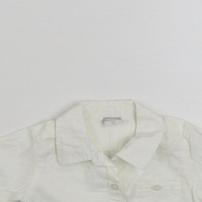 Close-up detail of NAME IT girls’ white 100% cotton basic button-up, size 3-6, months collared button -, size 4-6, months
