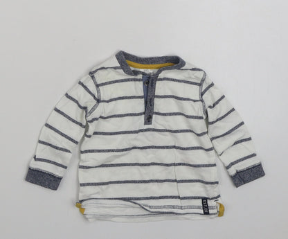 F&F Boys White Striped 100% Cotton Basic T-Shirt Size 3-6 Months Henley Button