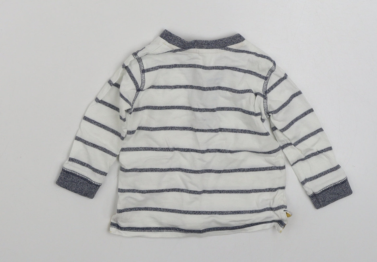 F&F Boys White Striped 100% Cotton Basic T-Shirt Size 3-6 Months Henley Button