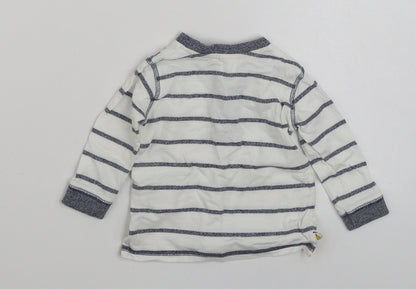 F&F Boys White Striped 100% Cotton Basic T-Shirt Size 3-6 Months Henley Button