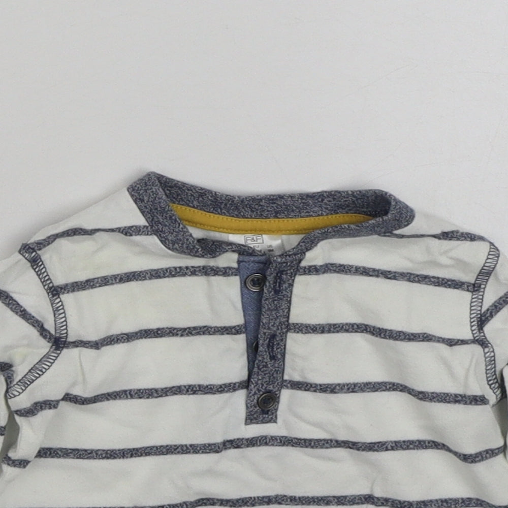 F&F Boys White Striped 100% Cotton Basic T-Shirt Size 3-6 Months Henley Button