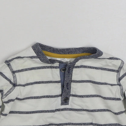F&F Boys White Striped 100% Cotton Basic T-Shirt Size 3-6 Months Henley Button