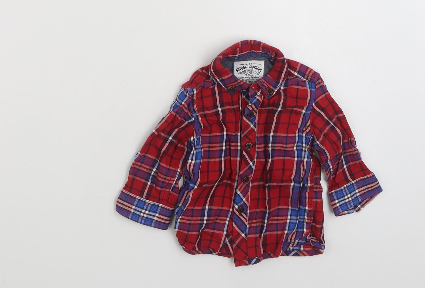 NEXT Boys Red Plaid 100% Cotton Basic Button-Up Size 3-6 Months Collared Button
