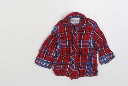 NEXT Boys Red Plaid 100% Cotton Basic Button-Up Size 3-6 Months Collared Button