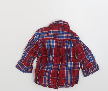 NEXT Boys Red Plaid 100% Cotton Basic Button-Up Size 3-6 Months Collared Button