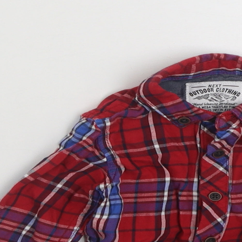 NEXT Boys Red Plaid 100% Cotton Basic Button-Up Size 3-6 Months Collared Button