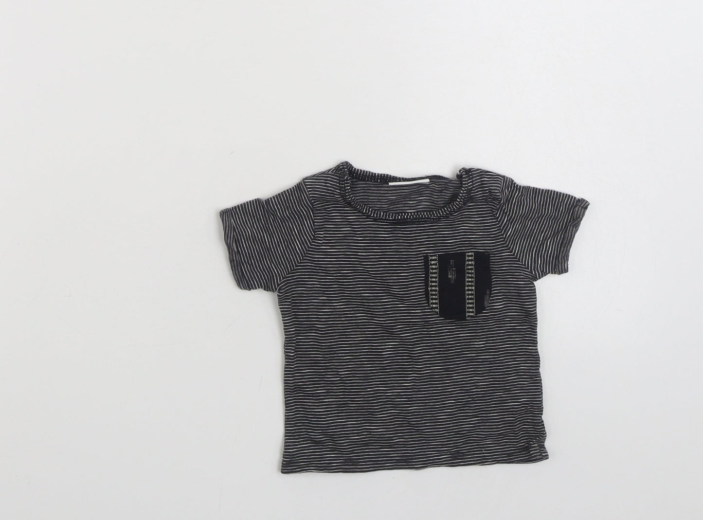 NEXT Baby Black Striped 100% Cotton Basic T-Shirt Size 0-3 Months Crew Neck Pullover
