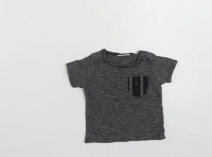 NEXT Baby Black Striped 100% Cotton Basic T-Shirt Size 0-3 Months Crew Neck Pullover