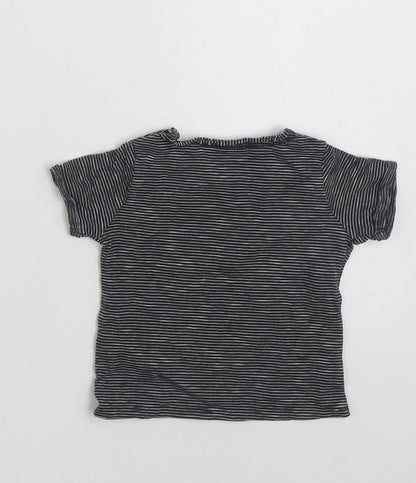 NEXT Baby Black Striped 100% Cotton Basic T-Shirt Size 0-3 Months Crew Neck Pullover