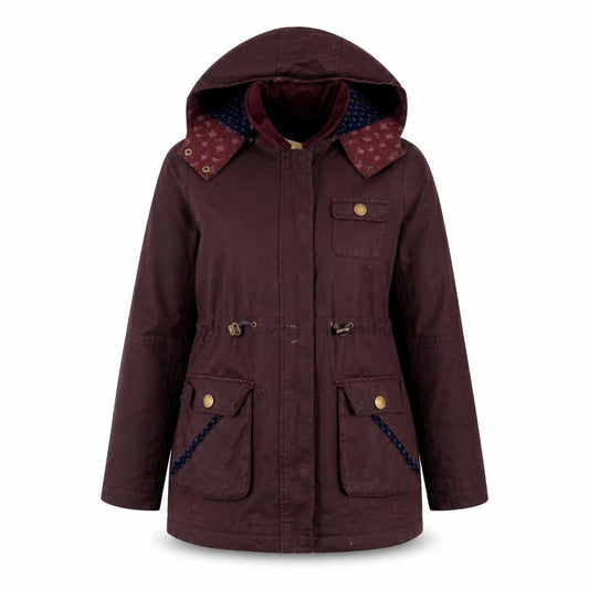 Front view of Yumi women’s purple jacket, size UK 10, zip