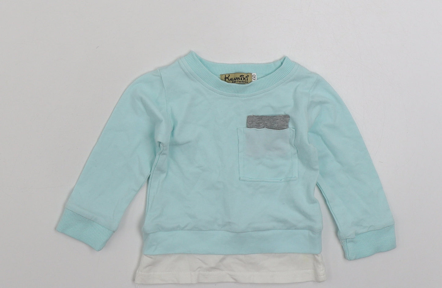Kalamixi Girls Blue  100% Cotton Basic T-Shirt Size 3-6 Months Crew Neck Pullover - Size 60cm